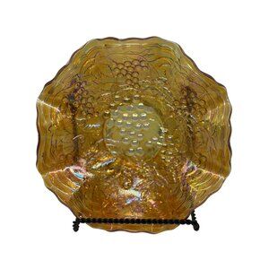 VTG Imperial Marigold Carnival Glass 8.5" Ruffled Bowl Grapes & Vines Pattern